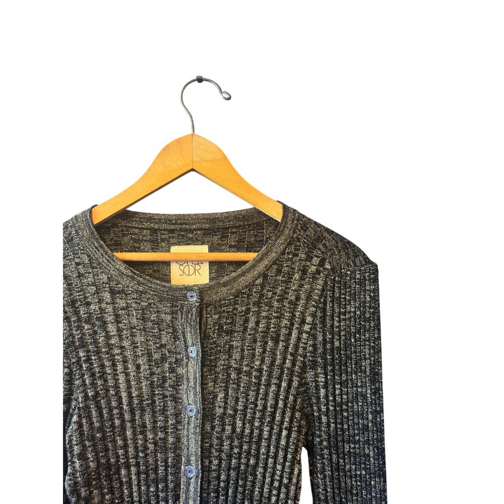 Anthropologie (Chaser) | Black + Gold Ribbed Cardigan | Size Small